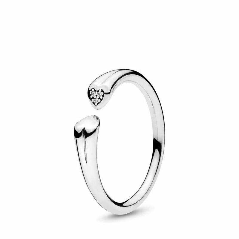 Pandora Two Hearts Stackable Ring Ireland - Sterling Silver/Cubic Zirconia - 147368VTJ